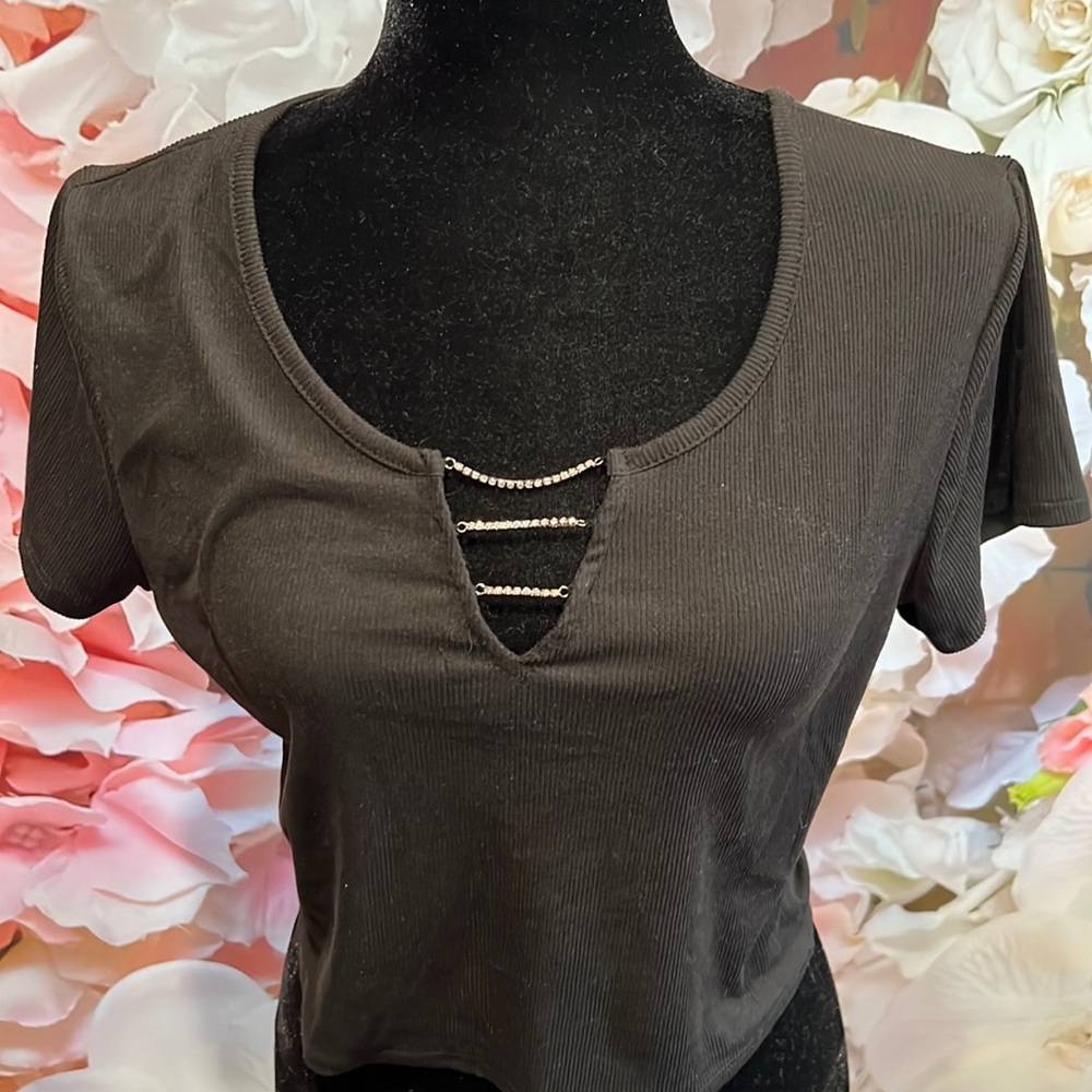 black and rhinestone ardene top